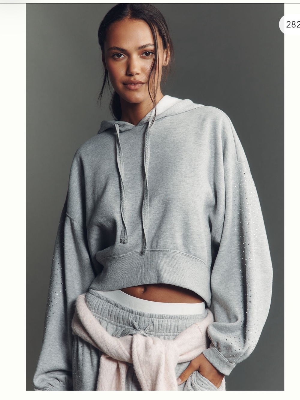 Anthropologie Cropped Hoodie Sweatshirt with Sparkle Sleeves by Daily Practice